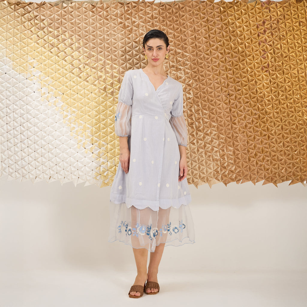 Blue Belle at Kamakhyaa by The Loom Art. This item is Blue, Fluer De Code by The Loom Art, Hand Embroidered, Handwoven Jamdani Cotton Silk
