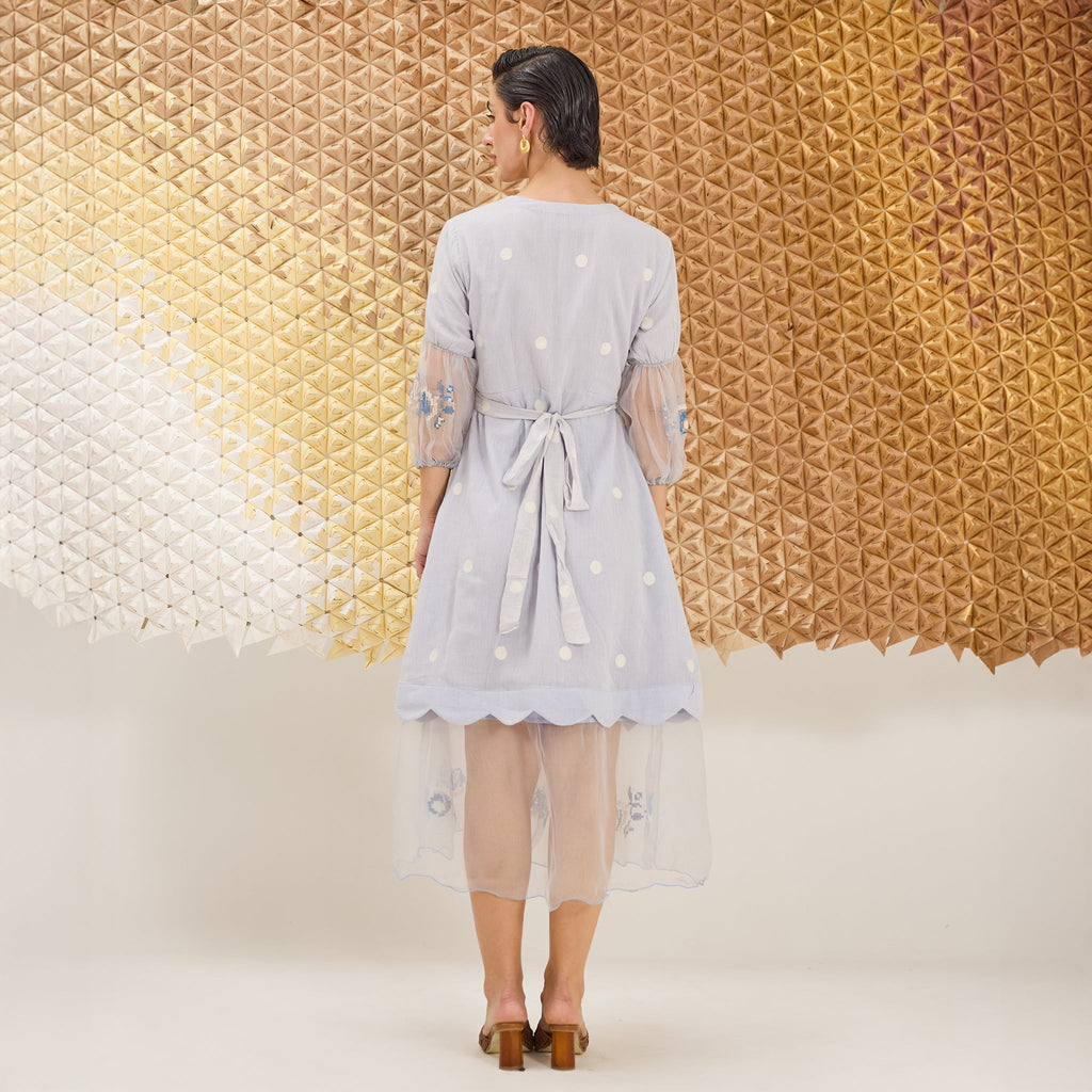 Blue Belle at Kamakhyaa by The Loom Art. This item is Blue, Fluer De Code by The Loom Art, Hand Embroidered, Handwoven Jamdani Cotton Silk