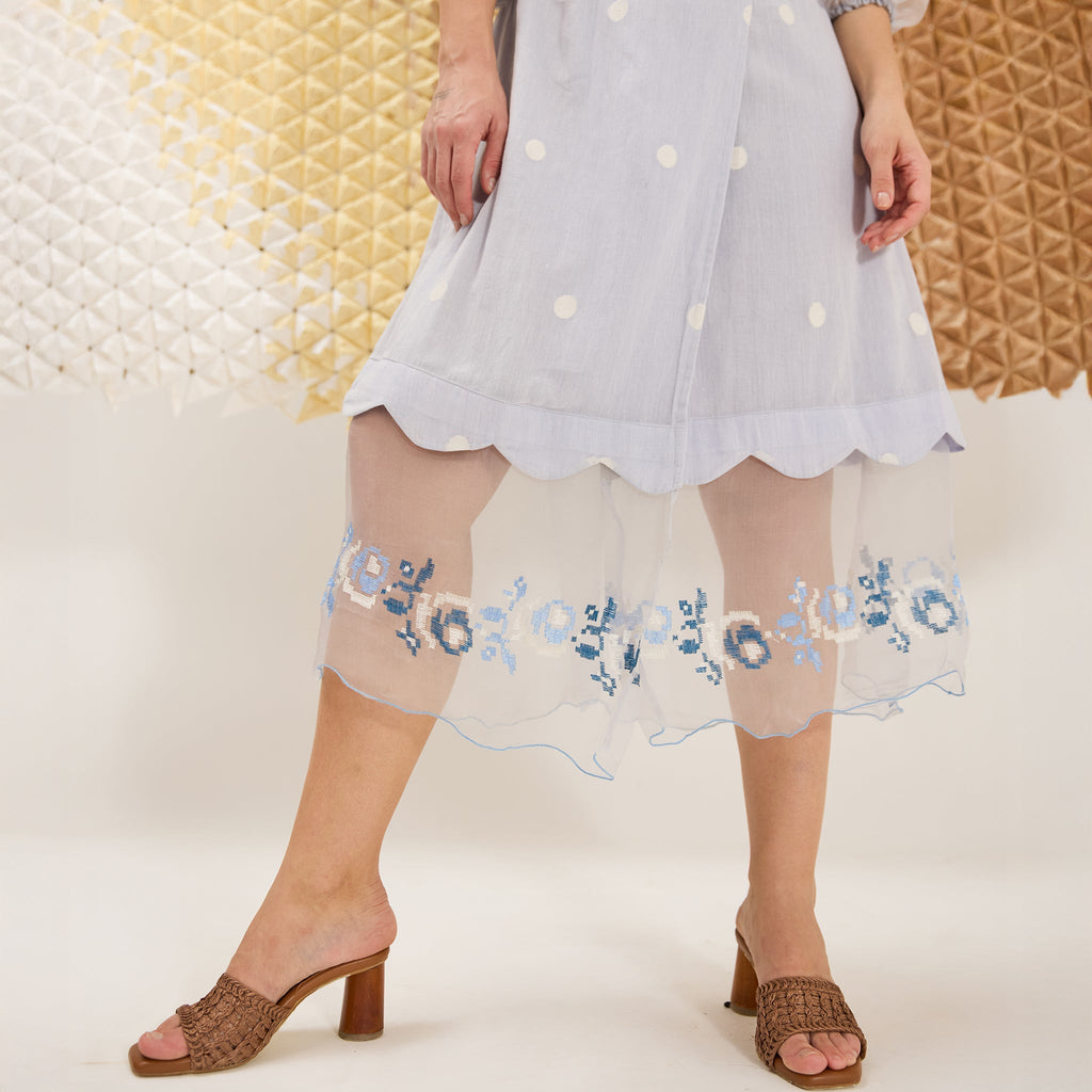 Blue Belle at Kamakhyaa by The Loom Art. This item is Blue, Fluer De Code by The Loom Art, Hand Embroidered, Handwoven Jamdani Cotton Silk