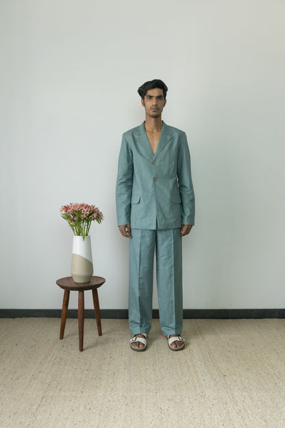 Blue Blazer at Kamakhyaa by Anushé Pirani. This item is Blazers, Blue, Casual Wear, Cotton, Cotton Hemp, Handwoven, Hemp, Menswear, Regular Fit, Shibumi Collection, Solids