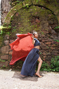 Blue Butta Printed Lehenga with Red Dupatta at kamakhyaa.com by Hasttvam. This item is Blue, Cotton, Festive Wear, Floral, Handmade by Artisans, Natural Dye, Navratri, Navratri Teens, Pinterest 2025, Rang by Hasttvam, Relaxed Fit, Responsible production and Vegan