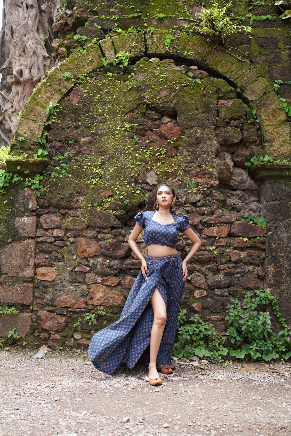 Blue Butta Printed Lehenga with Red Dupatta at kamakhyaa.com by Hasttvam. This item is Blue, Cotton, Festive Wear, Floral, Handmade by Artisans, Natural Dye, Navratri, Navratri Teens, Pinterest 2025, Rang by Hasttvam, Relaxed Fit, Responsible production and Vegan