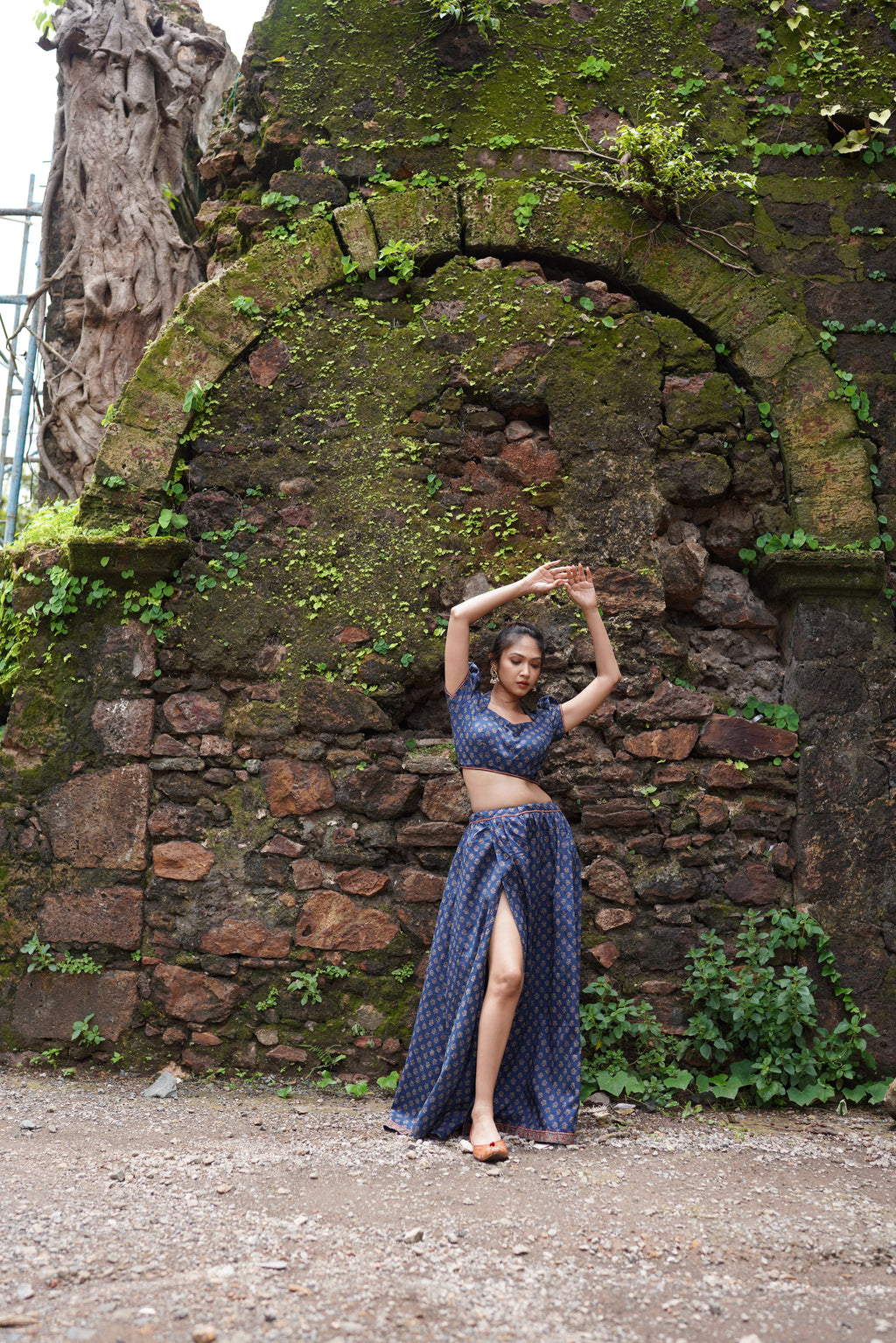 Blue Butta Printed Lehenga with Red Dupatta at kamakhyaa.com by Hasttvam. This item is Blue, Cotton, Festive Wear, Floral, Handmade by Artisans, Natural Dye, Navratri, Navratri Teens, Pinterest 2025, Rang by Hasttvam, Relaxed Fit, Responsible production and Vegan