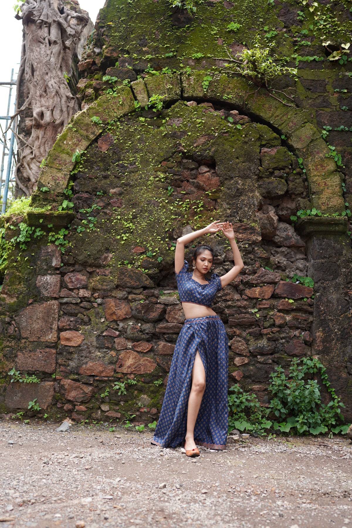 Blue Butta Printed Lehenga with Red Dupatta at kamakhyaa.com by Hasttvam. This item is Blue, Cotton, Festive Wear, Floral, Handmade by Artisans, Natural Dye, Navratri, Navratri Teens, Pinterest 2025, Rang by Hasttvam, Relaxed Fit, Responsible production and Vegan