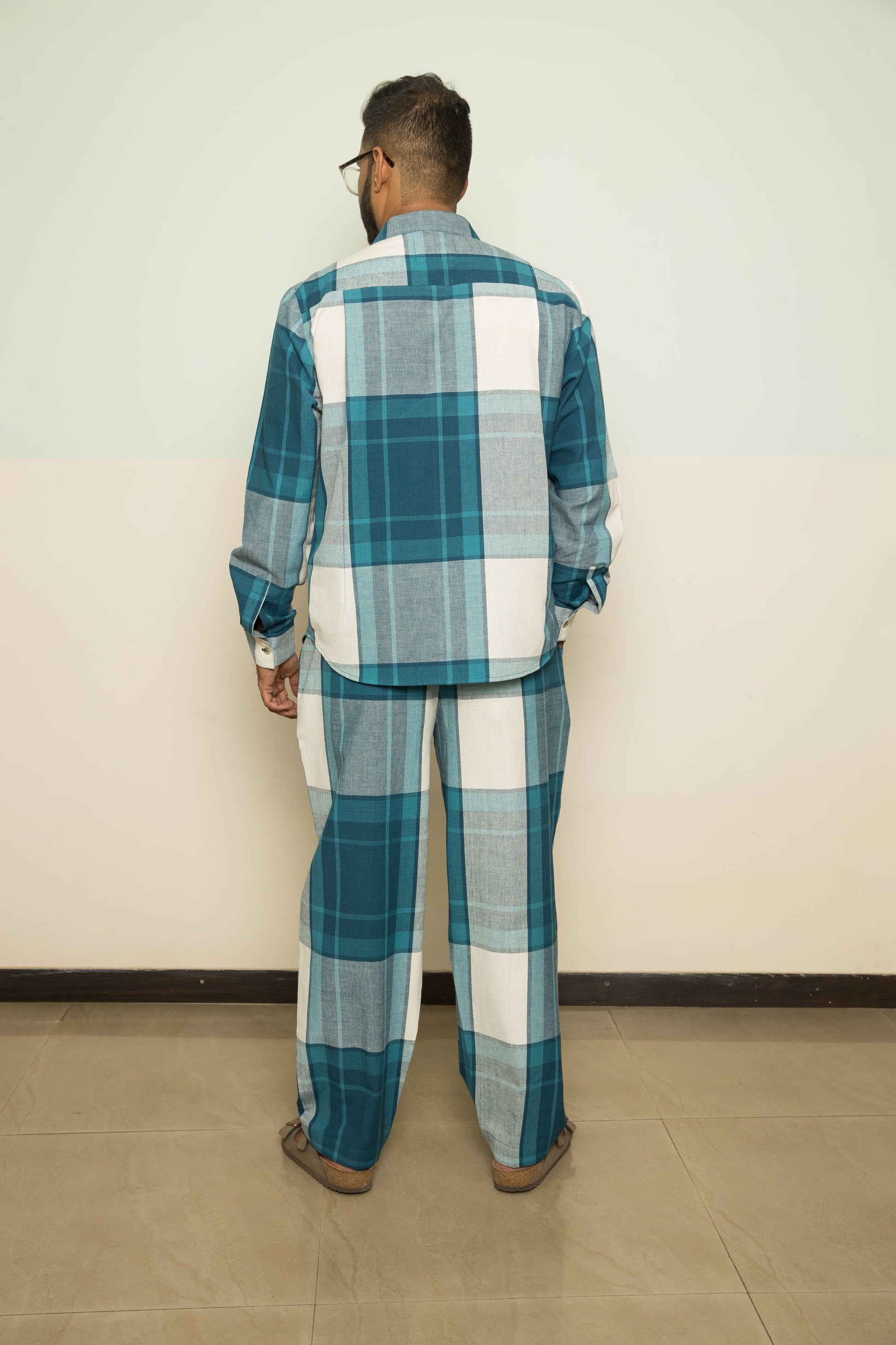 Blue Casual Mens Co-ord at Kamakhyaa by Anushé Pirani. This item is 100% Cotton, Blue, Casual Wear, Checks, Handwoven, Handwoven Cotton, Lounge Wear Co-ords, Regular Fit, The Co-ord Edit, The Co-ord Edit by Anushe Pirani, Womenswear