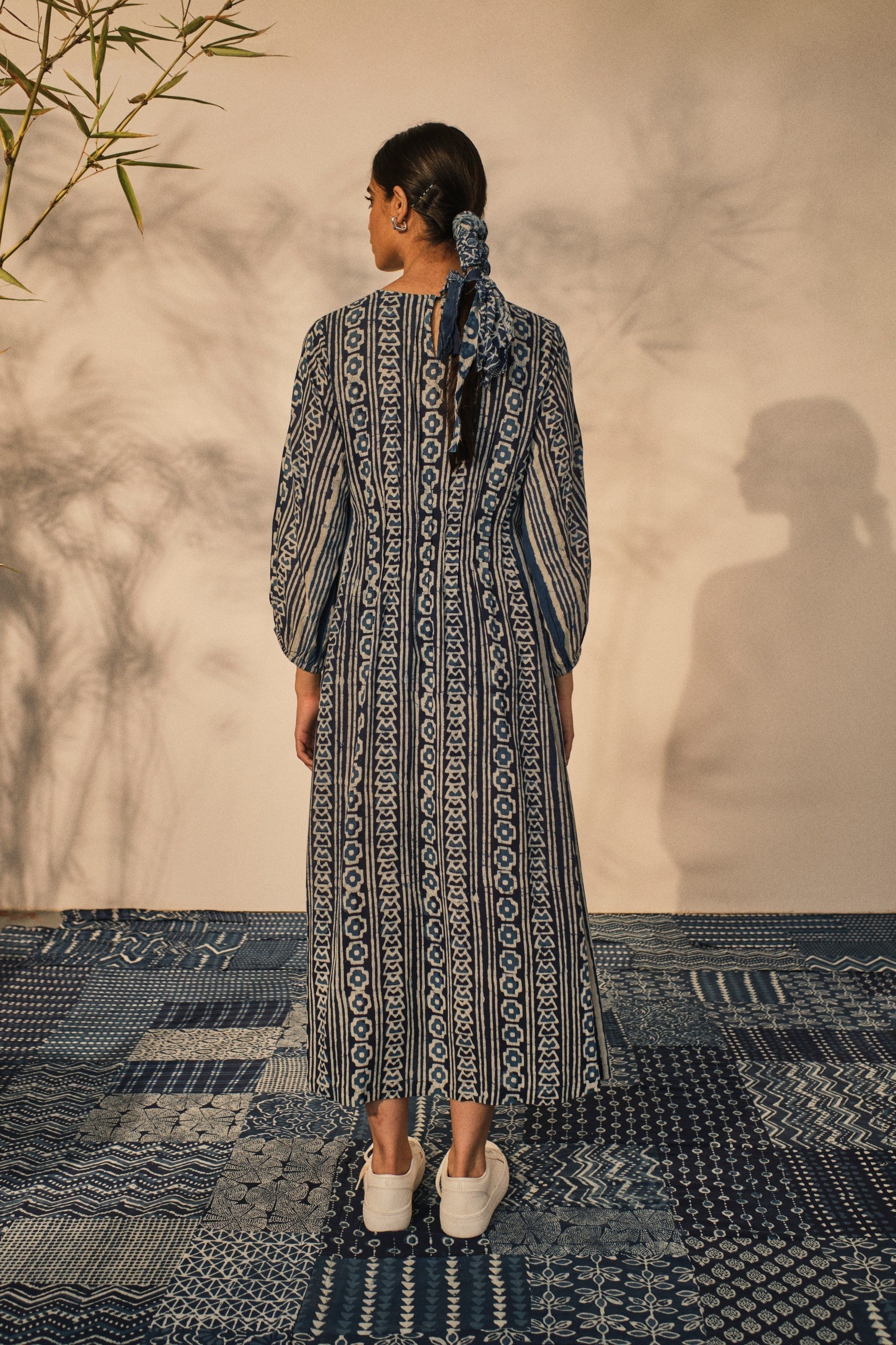 Blue Casual Wear Midi Dress at Kamakhyaa by Akashii Clothing. This item is 100% Blue Indigo Cotton, Batik Prints, Blue, Casual Wear, handmade, Midi Dresses, Neeli by Akashi Clothing, Organic, Regular Fit