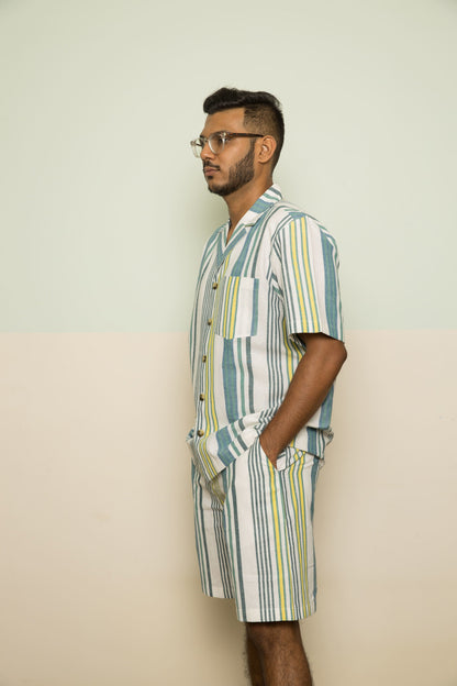 Blue Checks Mens Co-ord at Kamakhyaa by Anushé Pirani. This item is 100% Cotton, Blue, Casual Wear, Handwoven, Handwoven Cotton, Lounge Wear Co-ords, Regular Fit, Stripes, The Co-ord Edit, The Co-ord Edit by Anushe Pirani, Womenswear