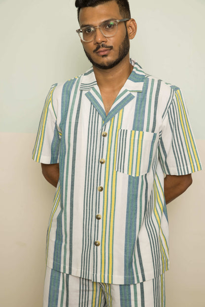 Blue Checks Mens Co-ord at Kamakhyaa by Anushé Pirani. This item is 100% Cotton, Blue, Casual Wear, Handwoven, Handwoven Cotton, Lounge Wear Co-ords, Regular Fit, Stripes, The Co-ord Edit, The Co-ord Edit by Anushe Pirani, Womenswear