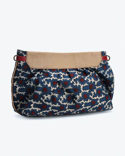 Blue Clutch at Kamakhyaa by The Indian Trunk. This item is Artisan Made, Bagru Prints, Blue, Clutches, Evening Wear, Free Size, Gajji Silk, leather