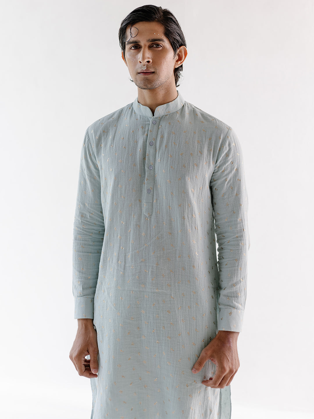 Blue Cotton Regular Fit Kurta Set at Kamakhyaa by RoohbyRidhimaa. This item is Blue, Cotton, Cotton Linen, Cotton Silk, Festive Wear, Kurta Pant Sets, Linen, Luxurious Cotton Linen, Men Kurta Pant Sets, Menswear By RoohbyRidhimaa, Qala By RoohbyRidhimaa, Regular Fit, Solids