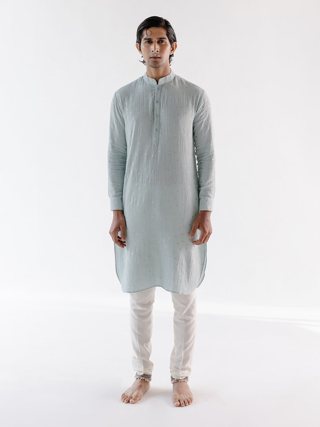 Blue Cotton Regular Fit Kurta Set at Kamakhyaa by RoohbyRidhimaa. This item is Blue, Cotton, Cotton Linen, Cotton Silk, Festive Wear, Kurta Pant Sets, Linen, Luxurious Cotton Linen, Men Kurta Pant Sets, Menswear By RoohbyRidhimaa, Qala By RoohbyRidhimaa, Regular Fit, Solids