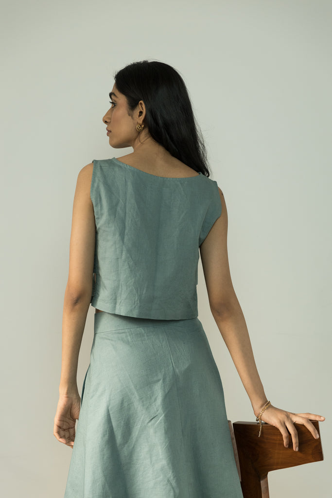 Blue Crop Top at kamakhyaa.com by Anushé Pirani. This item is Best Selling, Blue, Console Collection List, Cotton, Crop Tops, Handwoven, Hemp, Pinterest top pins, Regular Fit, Shibumi by Anushe Pirani, Solids, Womenswear