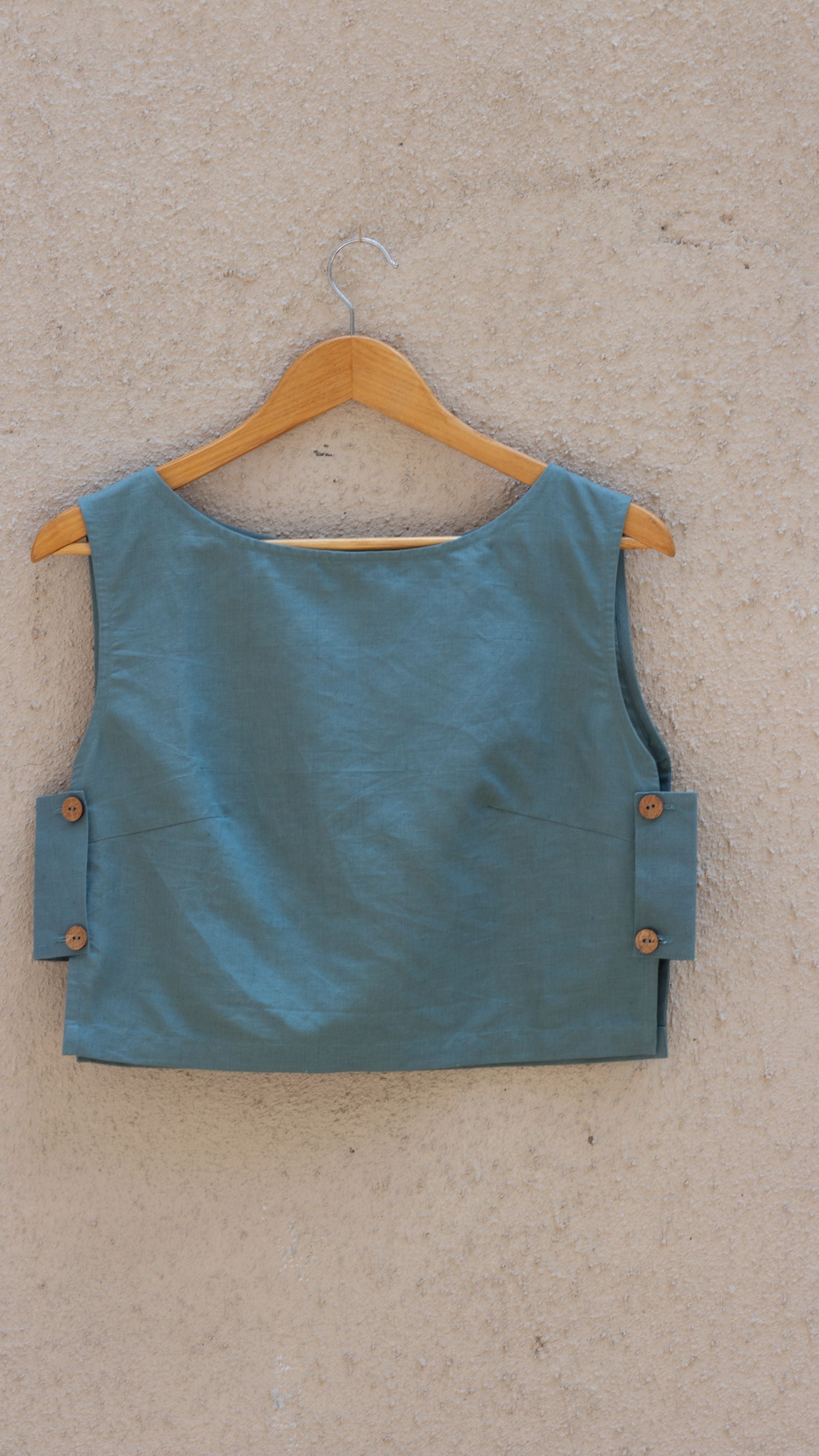 Blue Crop Top at kamakhyaa.com by Anushé Pirani. This item is Best Selling, Blue, Console Collection List, Cotton, Crop Tops, Handwoven, Hemp, Pinterest top pins, Regular Fit, Shibumi by Anushe Pirani, Solids, Womenswear
