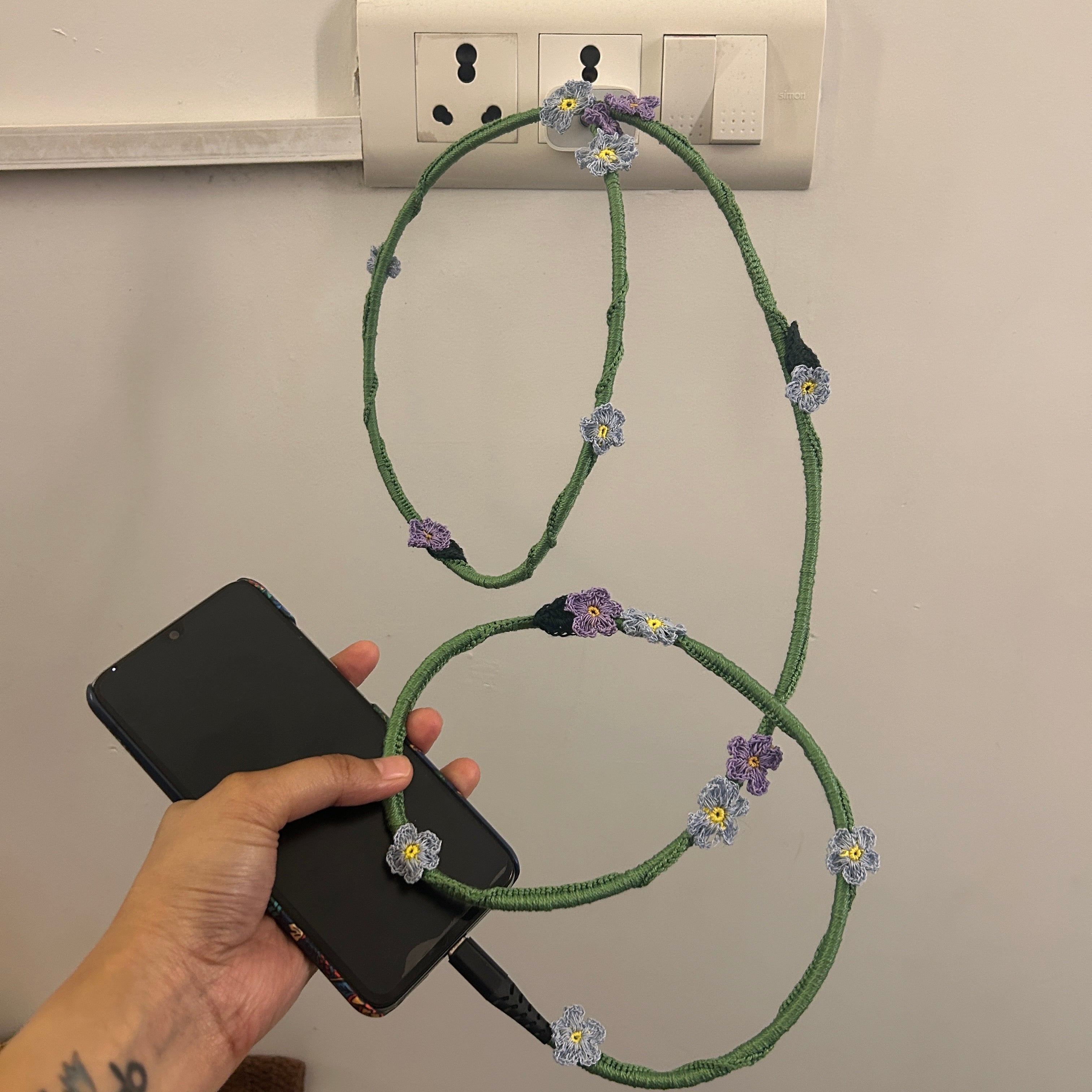 Blue Daisy Crochet Charging Cord C-C Cable at Kamakhyaa by Ikriit'm. This item is Bloom by Ikriit'm, Crochet, Relaxed Fit, Under $50