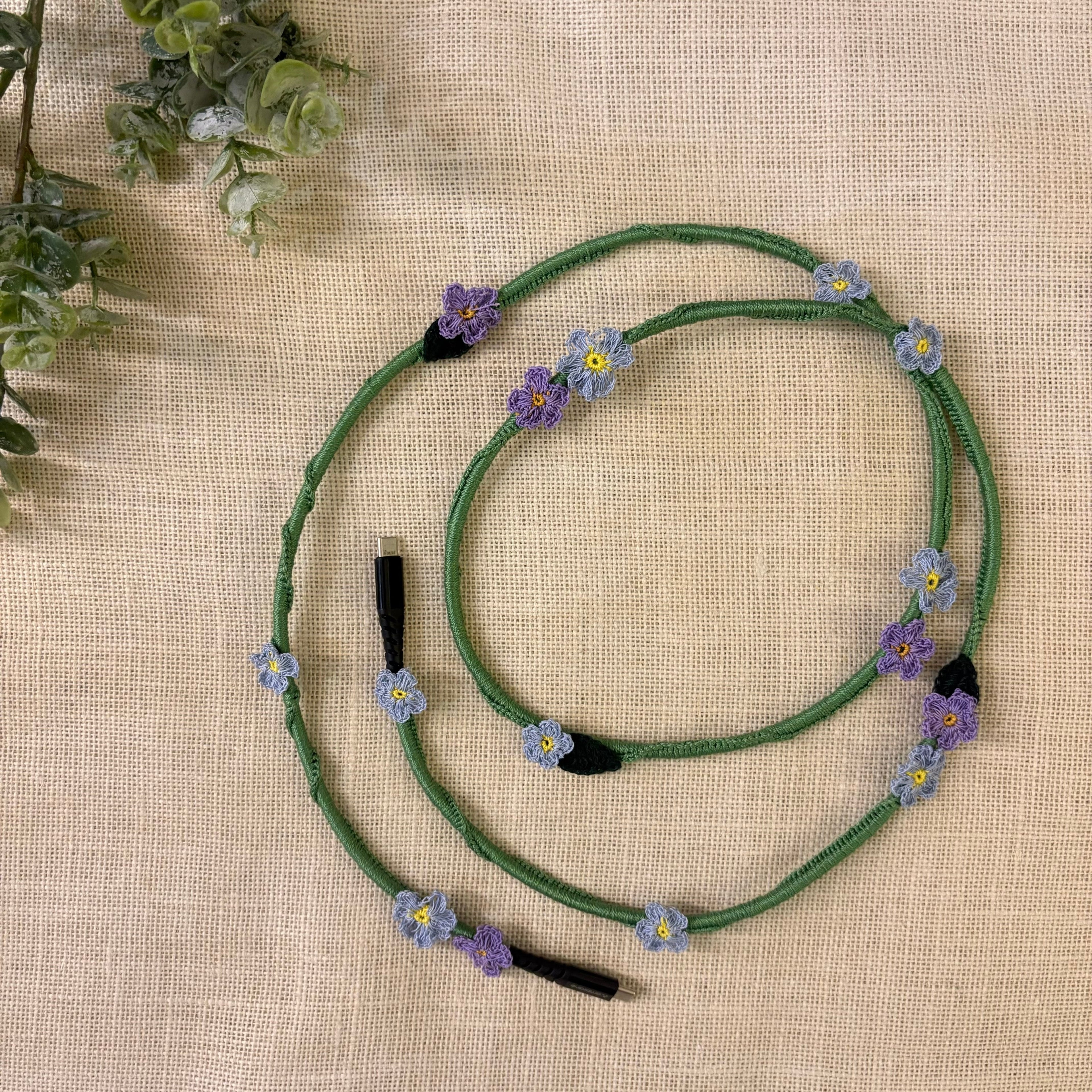 Blue Daisy Crochet Charging Cord C-C Cable at Kamakhyaa by Ikriit'm. This item is Bloom by Ikriit'm, Crochet, Relaxed Fit, Under $50