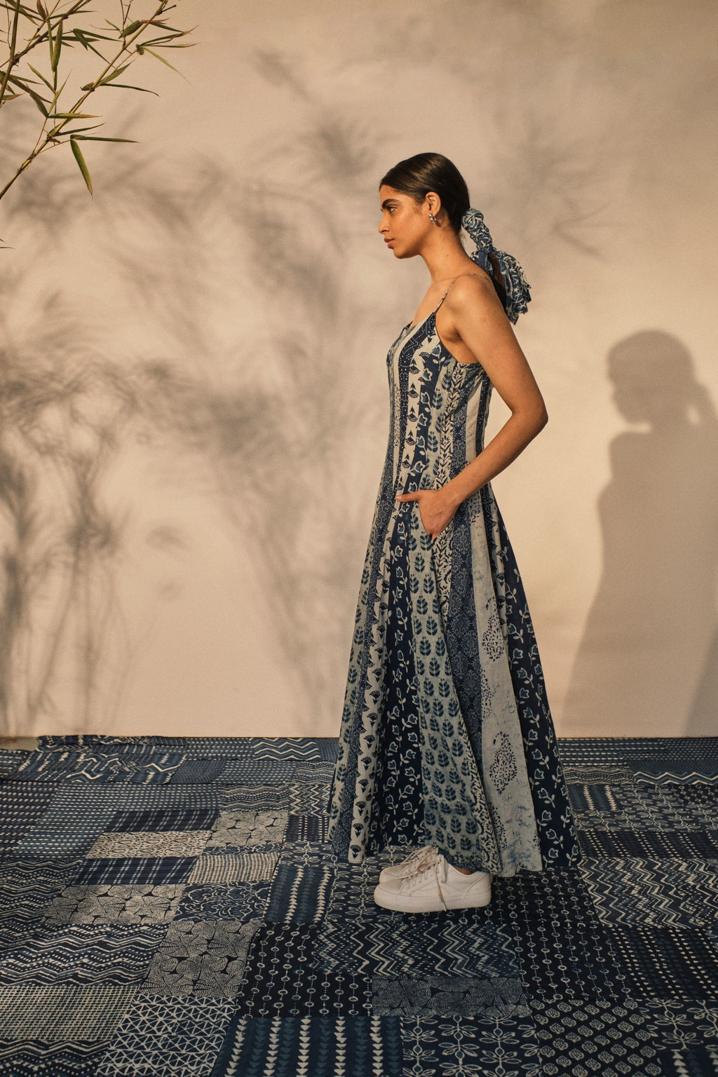 Blue Evening Wear Maxi Dress at Kamakhyaa by Akashii Clothing. This item is 100% Blue Indigo Cotton, Block Prints, Blue, Evening Wear, handmade, Maxi Dresses, Neeli by Akashi Clothing, Organic, Regular Fit