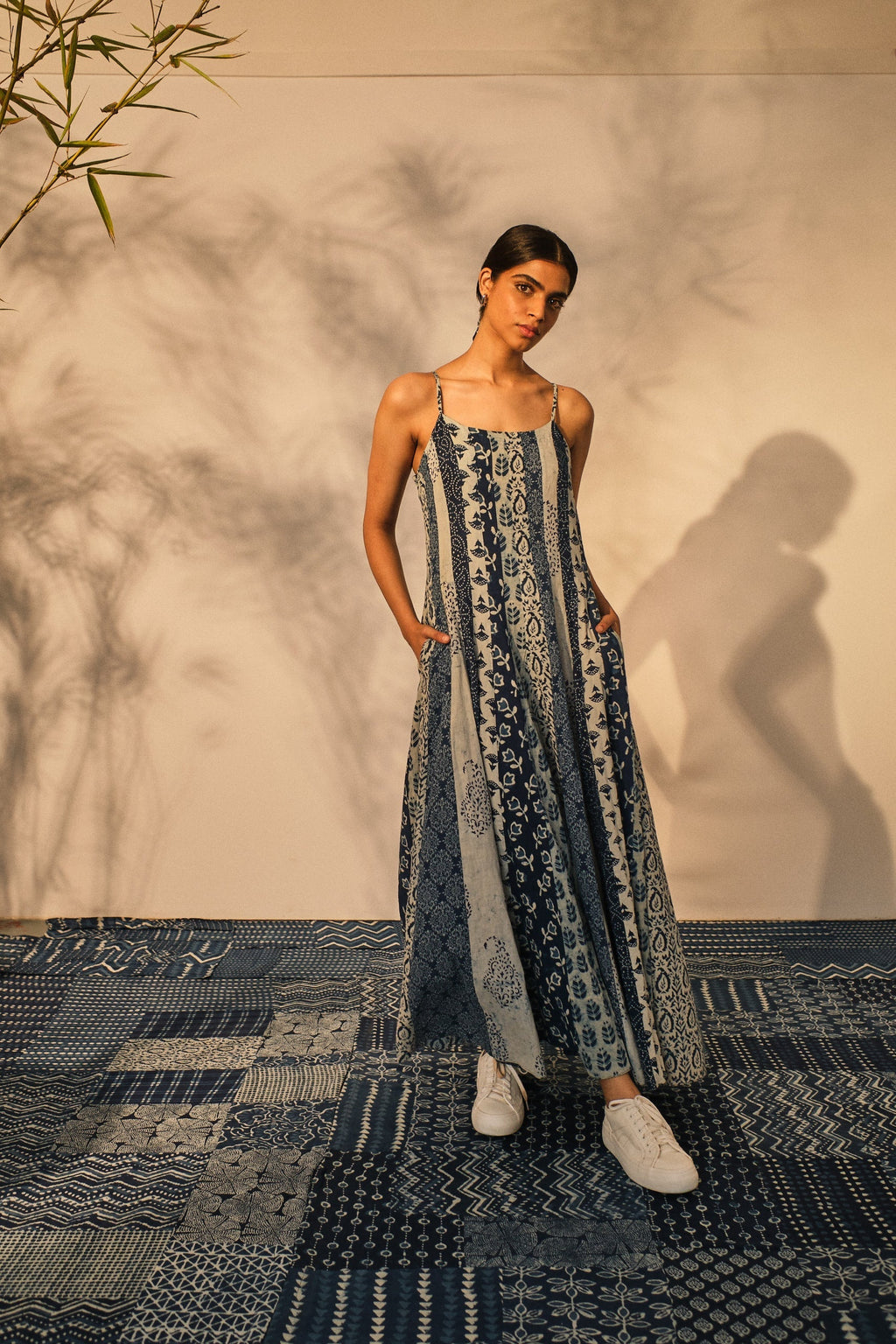 Blue Evening Wear Maxi Dress at Kamakhyaa by Akashii Clothing. This item is 100% Blue Indigo Cotton, Block Prints, Blue, Evening Wear, handmade, Maxi Dresses, Neeli by Akashi Clothing, Organic, Regular Fit