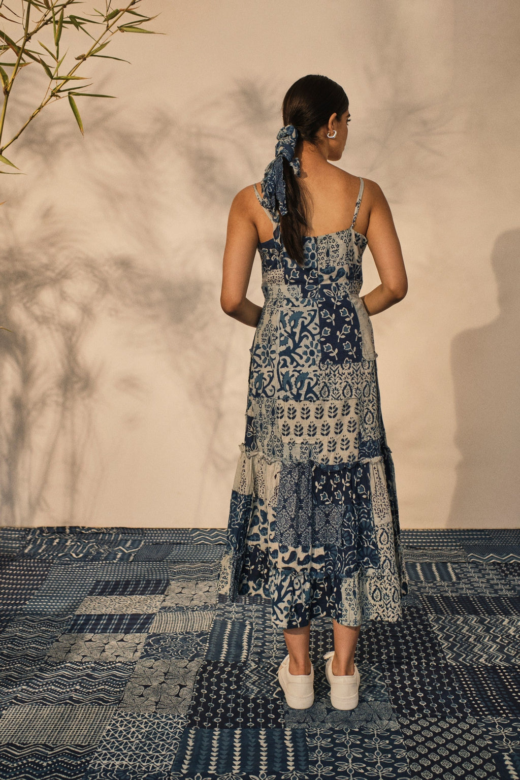 Blue Evening Wear Midi Dress at Kamakhyaa by Akashii Clothing. This item is 100% Blue Indigo Cotton, Block Prints, Blue, Evening Wear, handmade, Midi Dresses, Neeli by Akashi Clothing, Organic, Regular Fit
