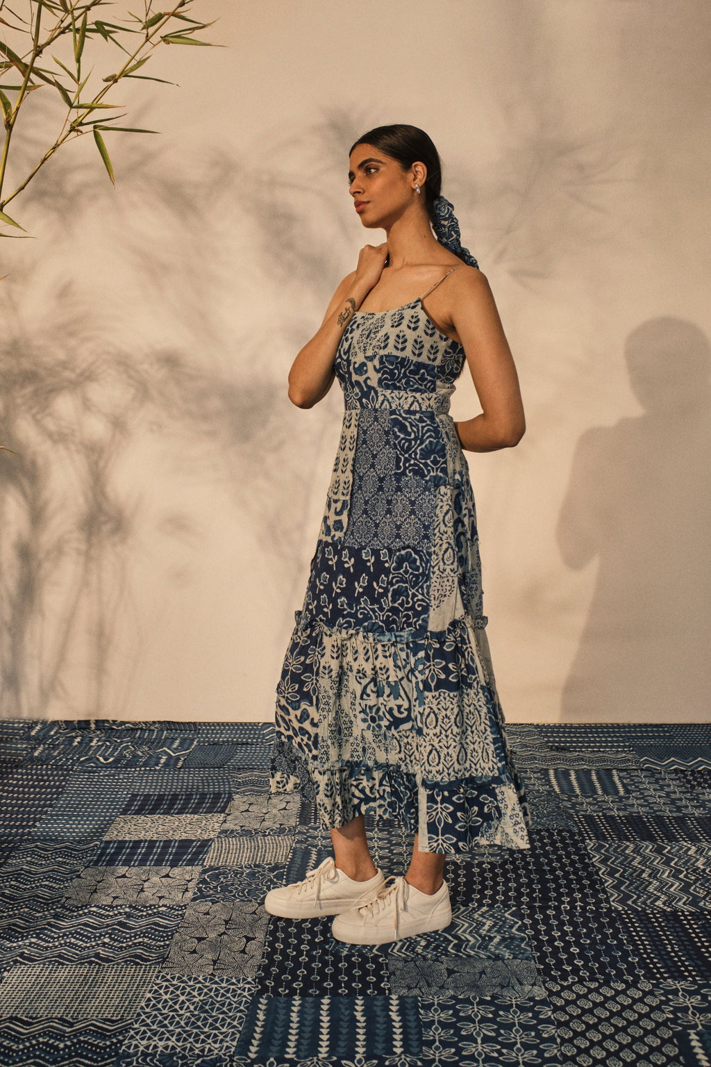 Blue Evening Wear Midi Dress at Kamakhyaa by Akashii Clothing. This item is 100% Blue Indigo Cotton, Block Prints, Blue, Evening Wear, handmade, Midi Dresses, Neeli by Akashi Clothing, Organic, Regular Fit