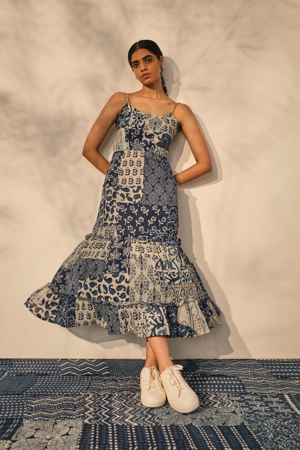 Blue Evening Wear Midi Dress at Kamakhyaa by Akashii Clothing. This item is 100% Blue Indigo Cotton, Block Prints, Blue, Evening Wear, handmade, Midi Dresses, Neeli by Akashi Clothing, Organic, Regular Fit