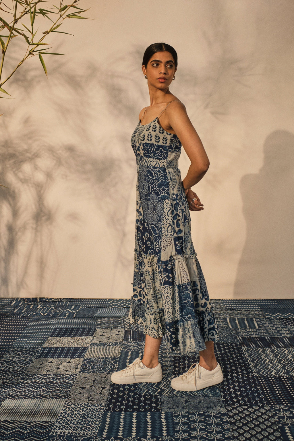 Blue Evening Wear Midi Dress at Kamakhyaa by Akashii Clothing. This item is 100% Blue Indigo Cotton, Block Prints, Blue, Evening Wear, handmade, Midi Dresses, Neeli by Akashi Clothing, Organic, Regular Fit