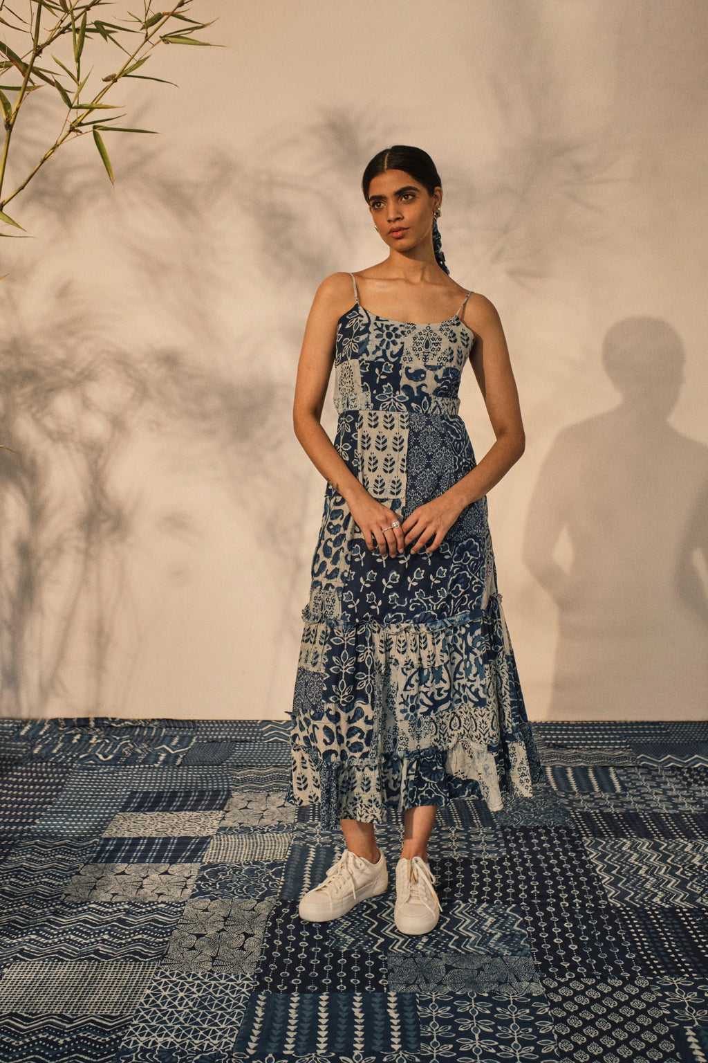 Blue Evening Wear Midi Dress at Kamakhyaa by Akashii Clothing. This item is 100% Blue Indigo Cotton, Block Prints, Blue, Evening Wear, handmade, Midi Dresses, Neeli by Akashi Clothing, Organic, Regular Fit