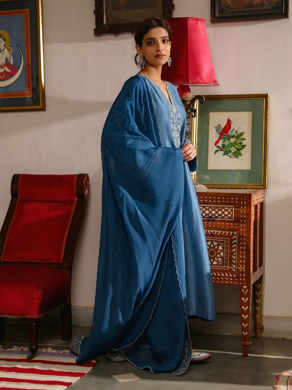 Blue Festive Wear Kurta Set with Dupatta at Kamakhyaa by RoohbyRidhimaa. This item is Aangan By RoohbyRidhimaa, Bhai Dooj, Blue, Embroidered, Festive Wear, Kurta Set with Dupattas, Kurta Sets, Mehendi Function, Mehendi Functions, Relaxed Fit, Resham Embroidered, Toxin free, Wedding Wear, Zari Embroidered