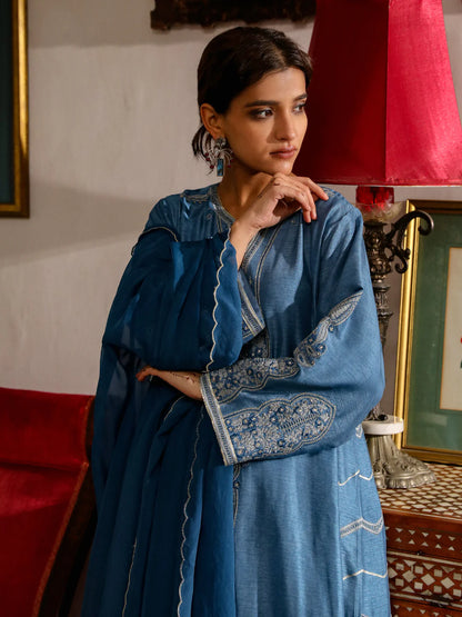 Blue Festive Wear Kurta Set with Dupatta at Kamakhyaa by RoohbyRidhimaa. This item is Blue, Embroidered, Festive Wear, Kurta Set with Dupattas, Relaxed Fit, Resham, Resham Embroidered, Toxin free, Zari Embroidered
