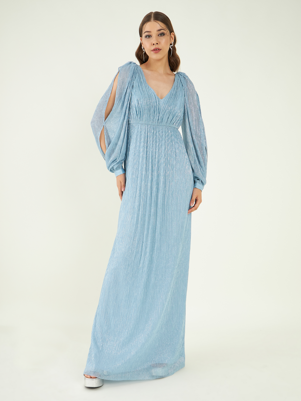 Blue Fine Crepe Maxi Dress at Kamakhyaa by Bohobi. This item is Blue, Evening Wear, Fine Pleated Crepe, Maxi Dresses, Regular Fit, Solids, Toxin free
