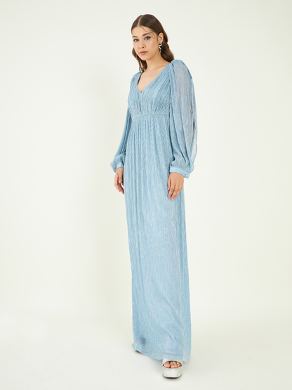 Blue Fine Crepe Maxi Dress at Kamakhyaa by Bohobi. This item is Blue, Evening Wear, Fine Pleated Crepe, Maxi Dresses, Regular Fit, Solids, Toxin free