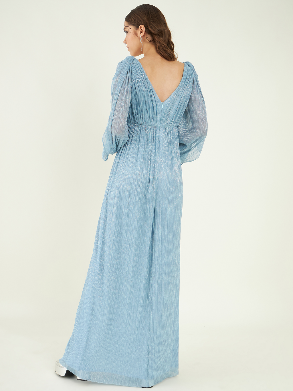 Blue Fine Crepe Maxi Dress at Kamakhyaa by Bohobi. This item is Blue, Evening Wear, Fine Pleated Crepe, Maxi Dresses, Regular Fit, Solids, Toxin free
