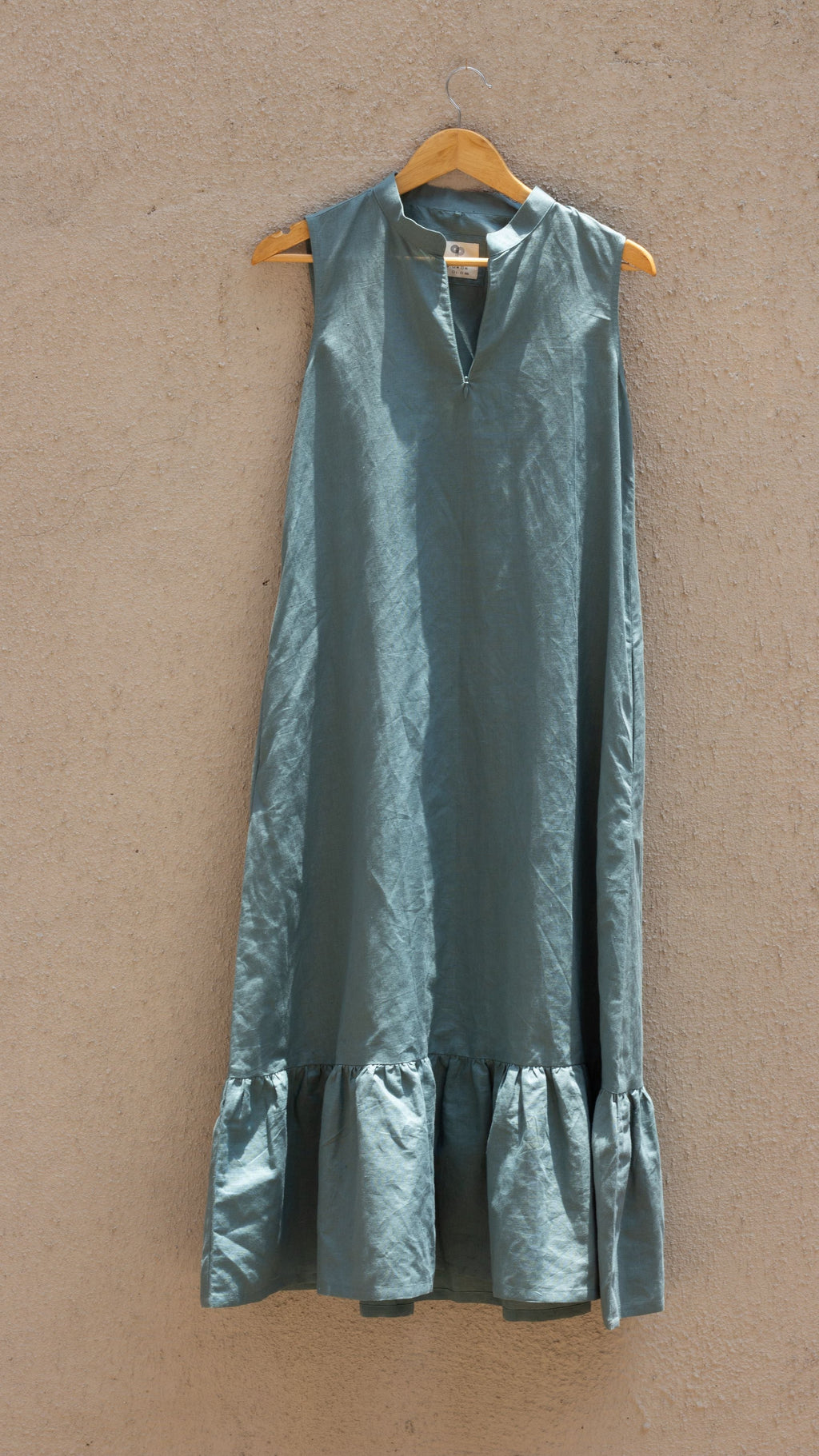 Blue Gathered Dress at Kamakhyaa by Anushé Pirani. This item is Blue, Casual Wear, Cotton, Handwoven, Hemp, Maxi Dresses, Regular Fit, Shibumi by Anushe Pirani, Sleeveless Dresses, Solids, Womenswear