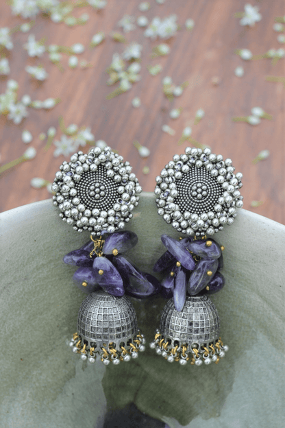 Blue Jhumkas Chaandrani at Kamakhyaa by House Of Heer. This item is Alloy Metal, Blue, Festive Jewellery, Festive Wear, Free Size, Gemstone, jewelry, July Sale, July Sale 2023, Long Earrings, Natural, Solids