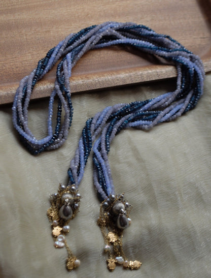 Blue Necklace Azura tassel Jades at Kamakhyaa by House Of Heer. This item is Alloy Metal, Beaded Jewellery, Blue, Festive Jewellery, Festive Wear, Free Size, jewelry, July Sale, July Sale 2023, Natural, Necklaces, Solids