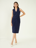 Blue Office Wear Crepe Dress at Kamakhyaa by Bohobi. This item is Blue, Fine Banana Crepe, Midi Dresses, Office Wear, Regular Fit, Solids, Toxin free