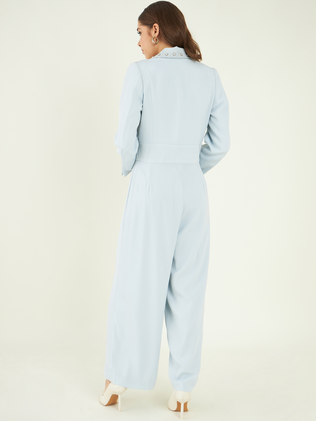 Blue Office Wear Fine Crepe Jumpsuit at Kamakhyaa by Bohobi. This item is Blue, Fine American Crepe, Jumpsuits, Office Wear, Regular Fit, Solids, Toxin free
