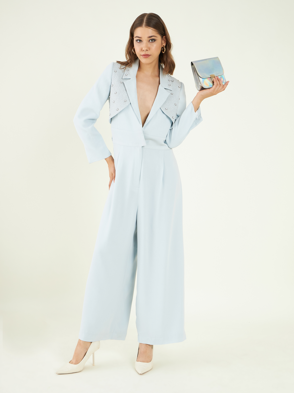 Blue Office Wear Fine Crepe Jumpsuit at Kamakhyaa by Bohobi. This item is Blue, Fine American Crepe, Jumpsuits, Office Wear, Regular Fit, Solids, Toxin free