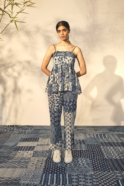 Blue Peplum Top at Kamakhyaa by Akashii Clothing. This item is 100% Blue Indigo Cotton, Block Prints, Blue, Casual Wear, handmade, Neeli by Akashi Clothing, Organic, Peplum Tops, Regular Fit