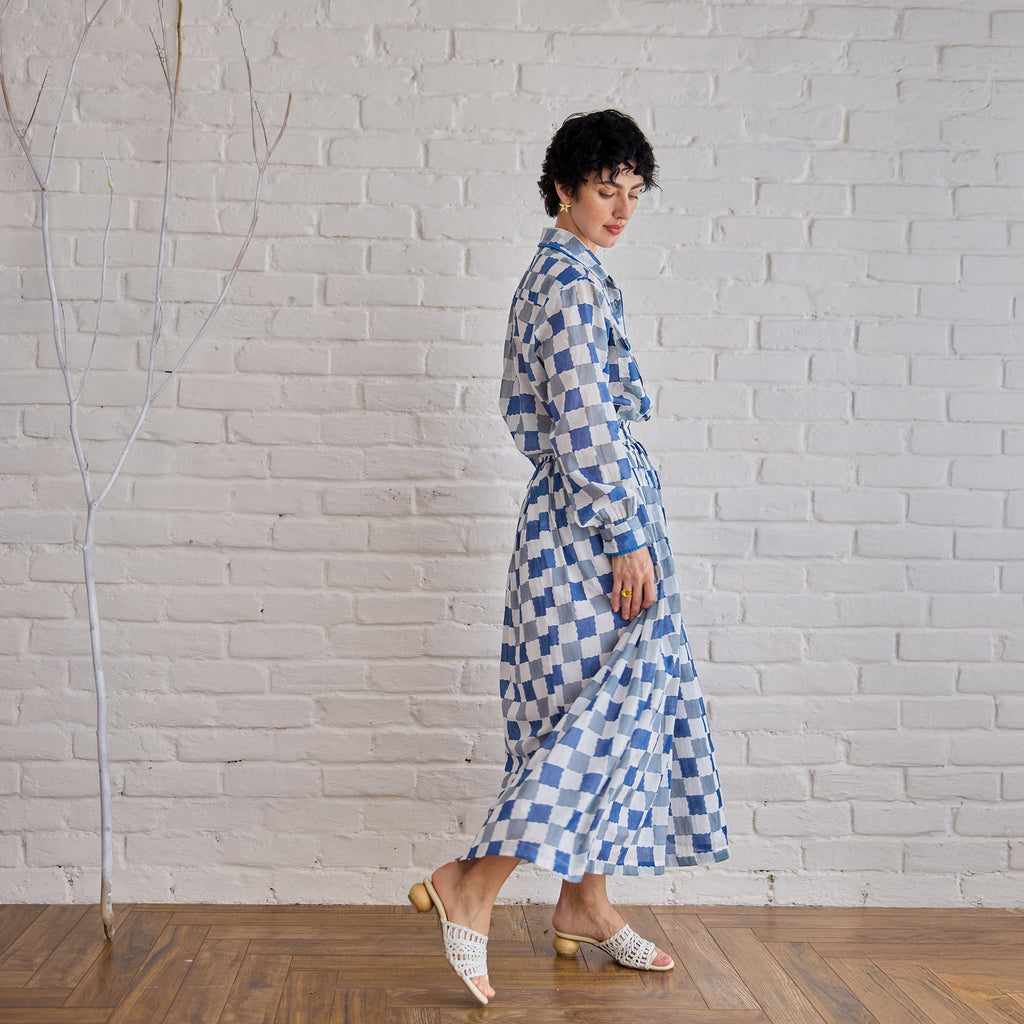 Blue Pixel Shirt at Kamakhyaa by Taro. This item is Artisan made, Blue, Cotton Mulmul, Shirts, Under $150, Whispers of Summer by Taro