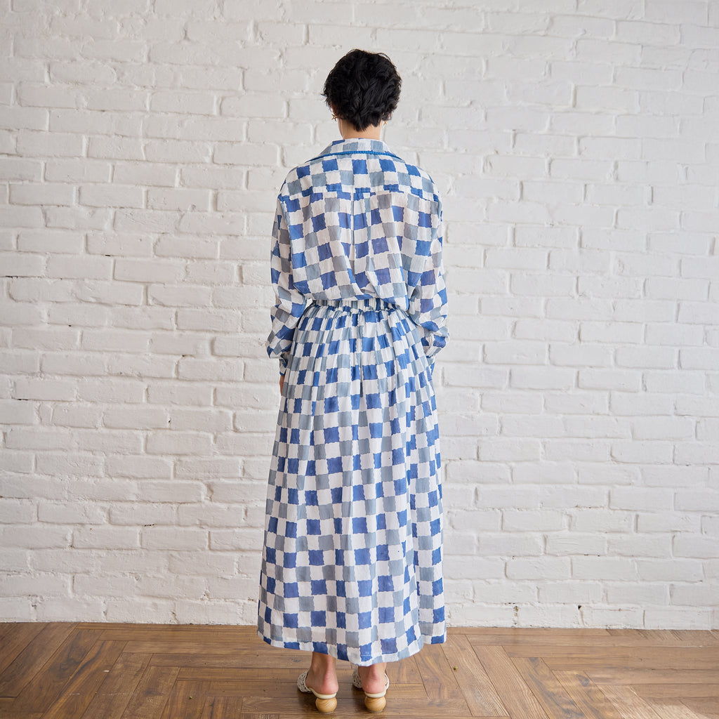 Blue Pixel Skirt at Kamakhyaa by Taro. This item is Artisan made, Blue, Cotton Mulmul, Skirts, Under $150, Whispers of Summer by Taro