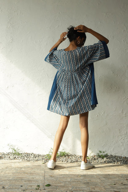 Blue Printed Cotton Oversized Dress at Kamakhyaa by Canoopi. This item is Blue, Canoopi, Casual Wear, Cotton, Dresses, Mini Dresses, Natural, Prints, Regular Fit, Womenswear