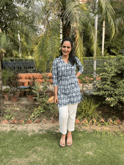 Blue Printed Top With Pant Set at Kamakhyaa by Kamakhyaa. This item is 100% pure cotton, Blue, Casual Wear, Co-ord Sets, KKYSS, Natural, Office, Office Wear Co-ords, Prints, Relaxed Fit, Summer Sutra, Womenswear