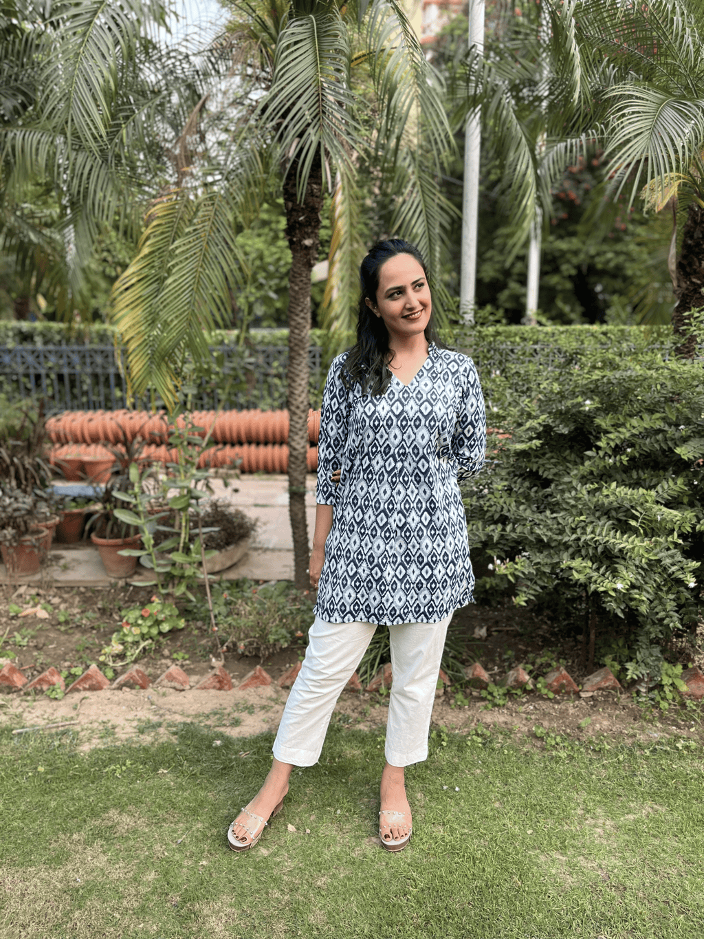 Blue Printed Top With White Pant Co-ord Set at Kamakhyaa by Kamakhyaa. This item is 100% pure cotton, Blue, Casual Wear, Co-ord Sets, KKYSS, Natural, Office, Office Wear Co-ords, Prints, Relaxed Fit, Summer Sutra, Womenswear
