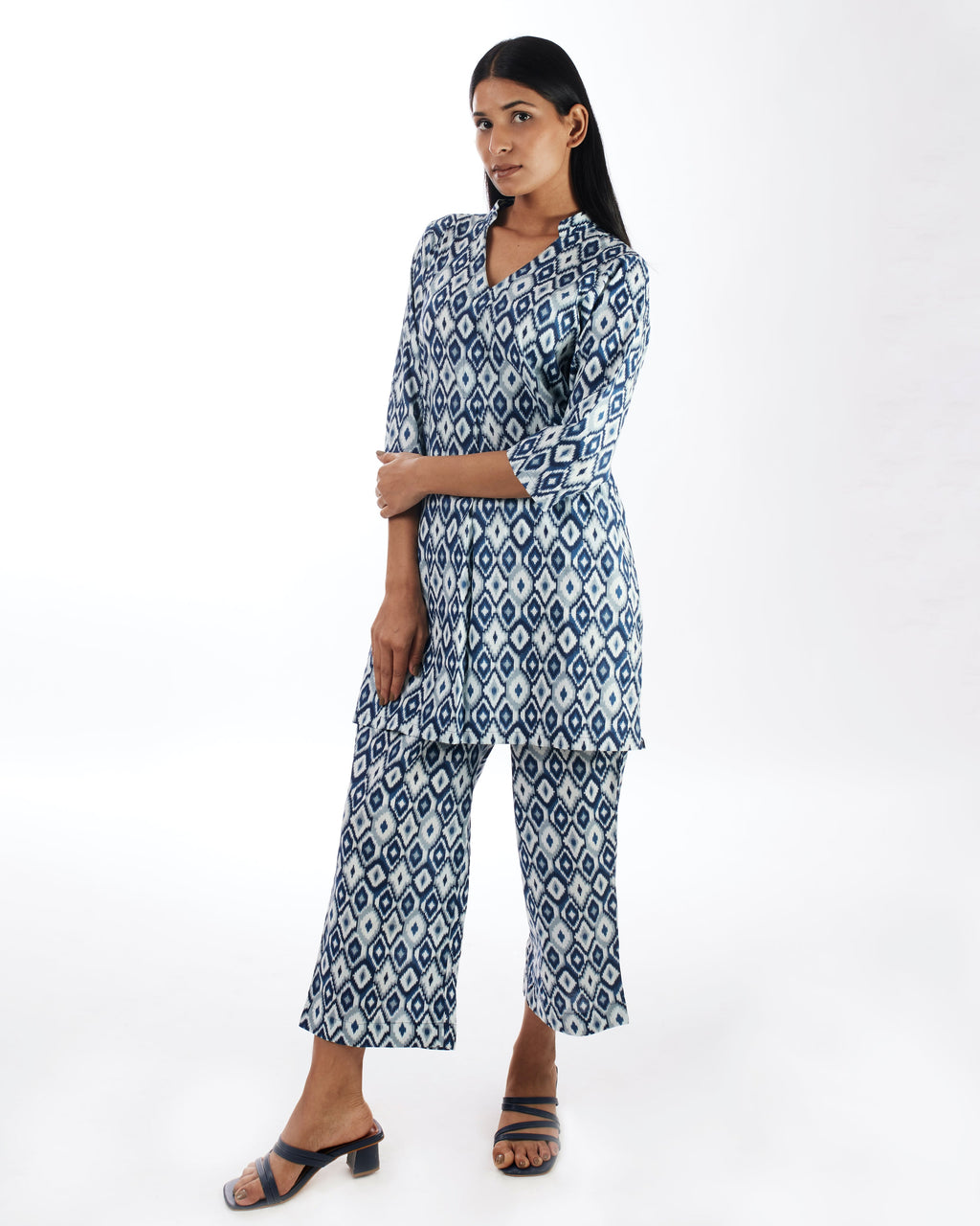 Blue Printed Top With White Pant Co-ord Set at Kamakhyaa by Kamakhyaa. This item is 100% pure cotton, Blue, Casual Wear, Co-ord Sets, KKYSS, Natural, Office, Office Wear Co-ords, Prints, Relaxed Fit, Summer Sutra, Womenswear