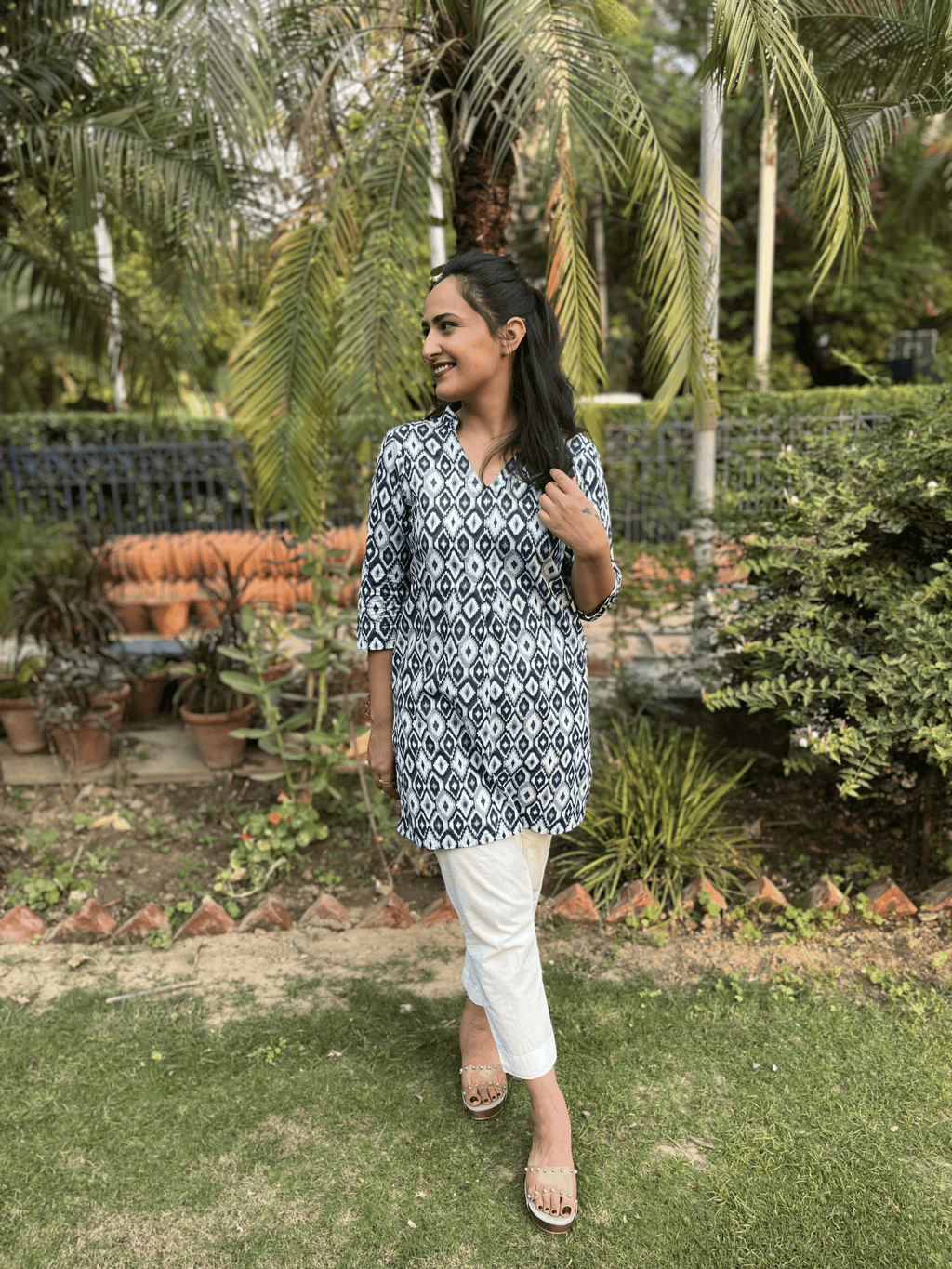 Blue Printed Top With White Pant Co-ord Set at Kamakhyaa by Kamakhyaa. This item is 100% pure cotton, Blue, Casual Wear, Co-ord Sets, KKYSS, Natural, Office, Office Wear Co-ords, Prints, Relaxed Fit, Summer Sutra, Womenswear