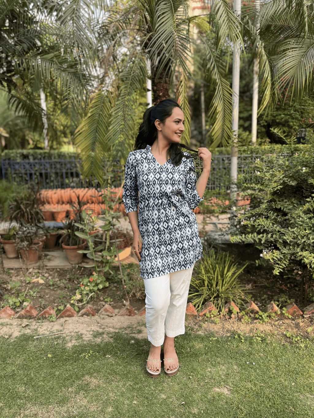 Blue Printed Top With White Pant Co-ord Set at Kamakhyaa by Kamakhyaa. This item is 100% pure cotton, Blue, Casual Wear, Co-ord Sets, KKYSS, Natural, Office, Office Wear Co-ords, Prints, Relaxed Fit, Summer Sutra, Womenswear