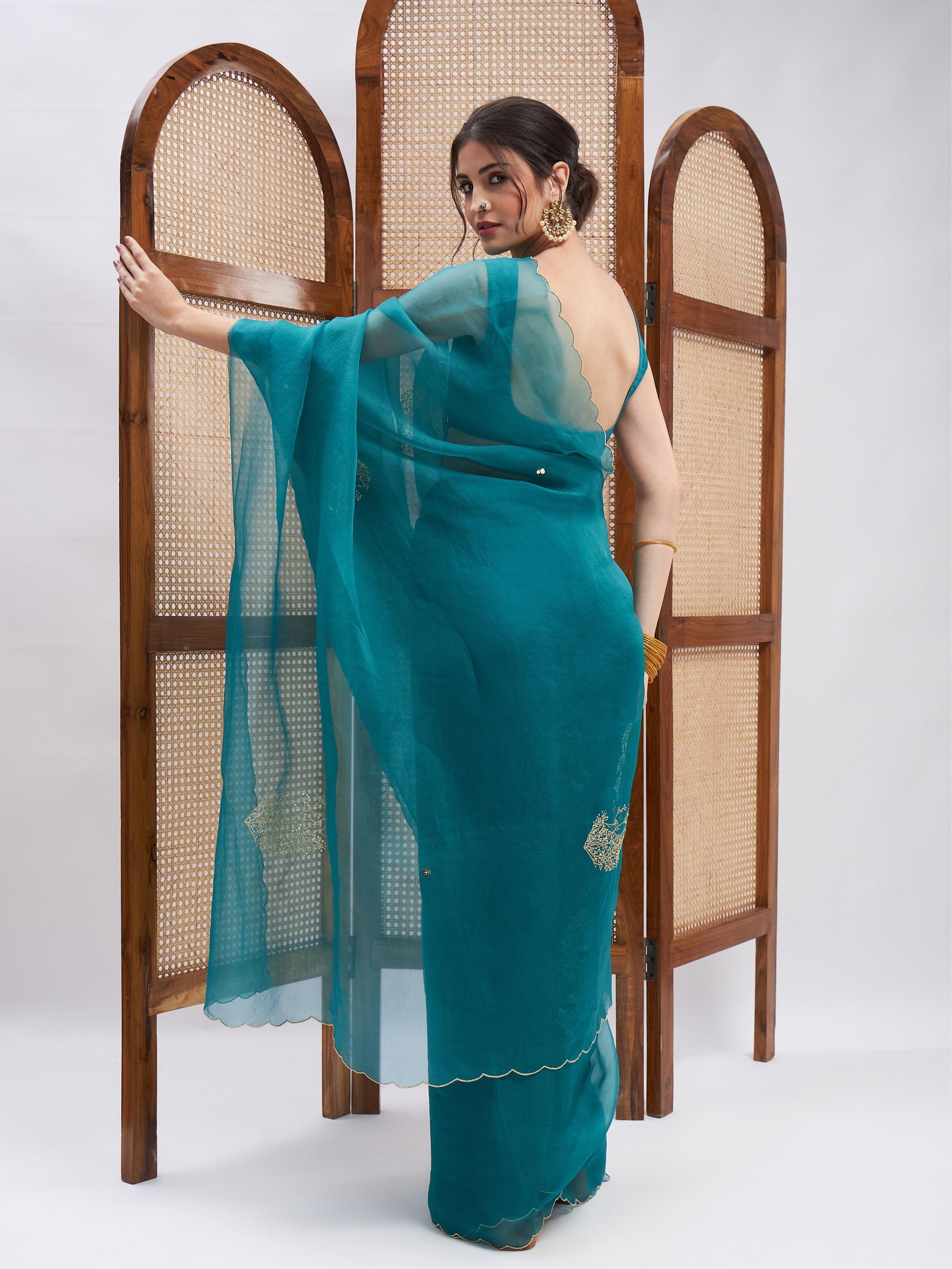 Blue Pure Silk Saree Set at Kamakhyaa by RoohbyRidhimaa. This item is Blue, Embroidered, Festive Wear, Free Size, Resham Embroidered, Saree Sets, Toxin free
