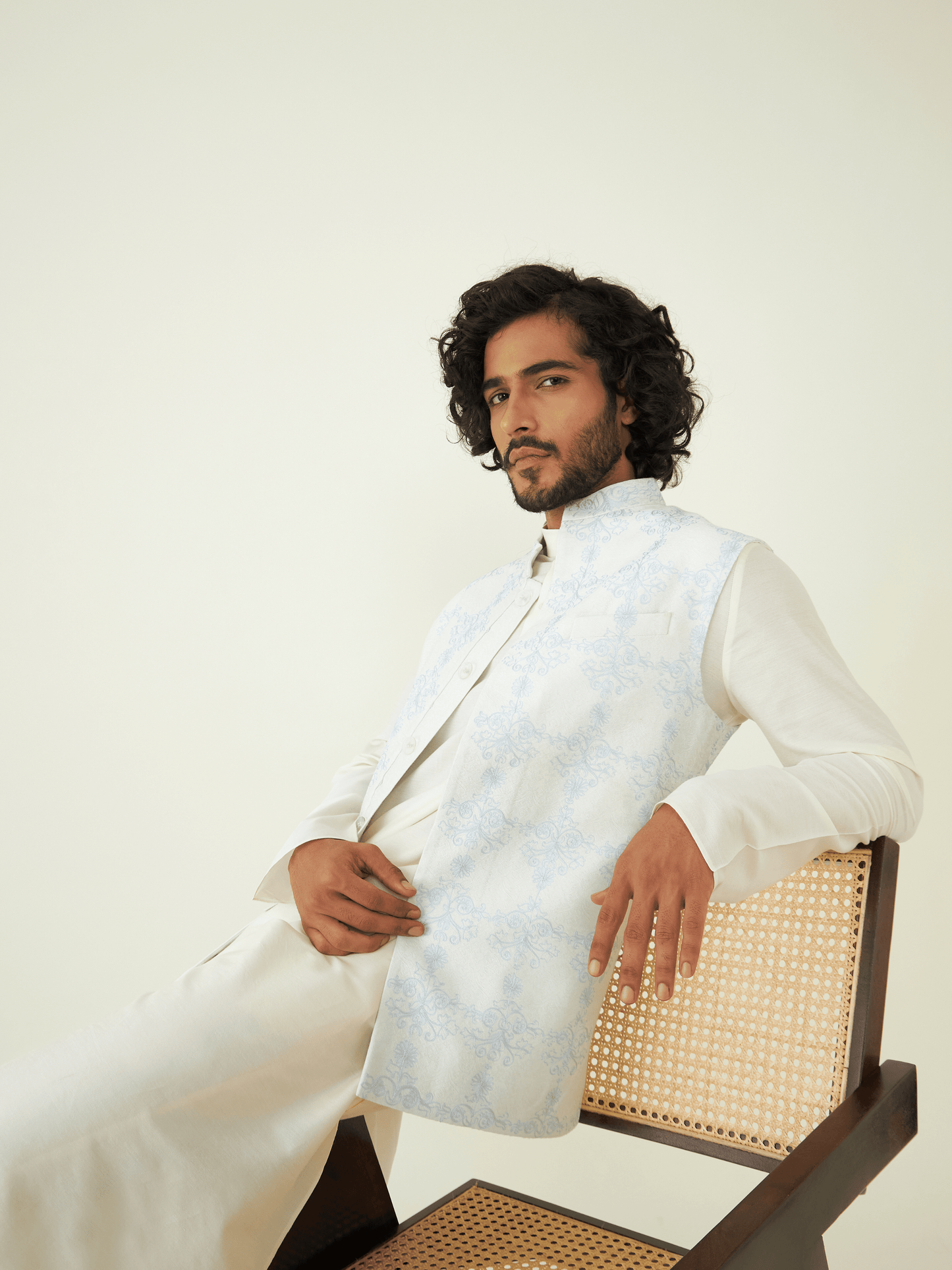 Blue Regular Fit Embroidered Jacket at Kamakhyaa by RoohbyRidhimaa. This item is Blue, Festive Wear, Jackets, Men Jackets, Menswear By RoohbyRidhimaa, Qala By RoohbyRidhimaa, Regular Fit, Resham Embroidered, Silk Jacquard