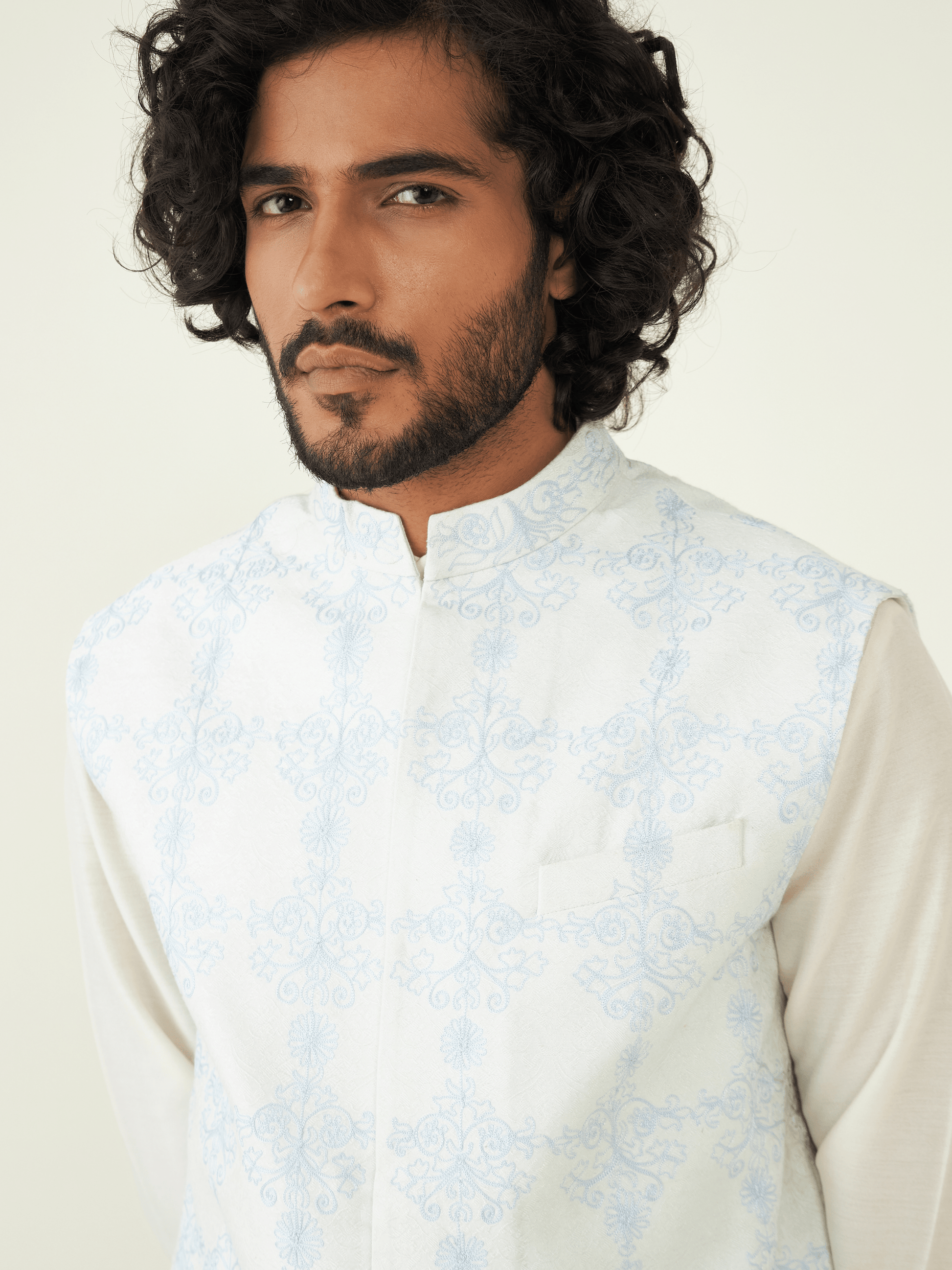 Blue Regular Fit Embroidered Jacket at Kamakhyaa by RoohbyRidhimaa. This item is Blue, Festive Wear, Jackets, Men Jackets, Menswear By RoohbyRidhimaa, Qala By RoohbyRidhimaa, Regular Fit, Resham Embroidered, Silk Jacquard