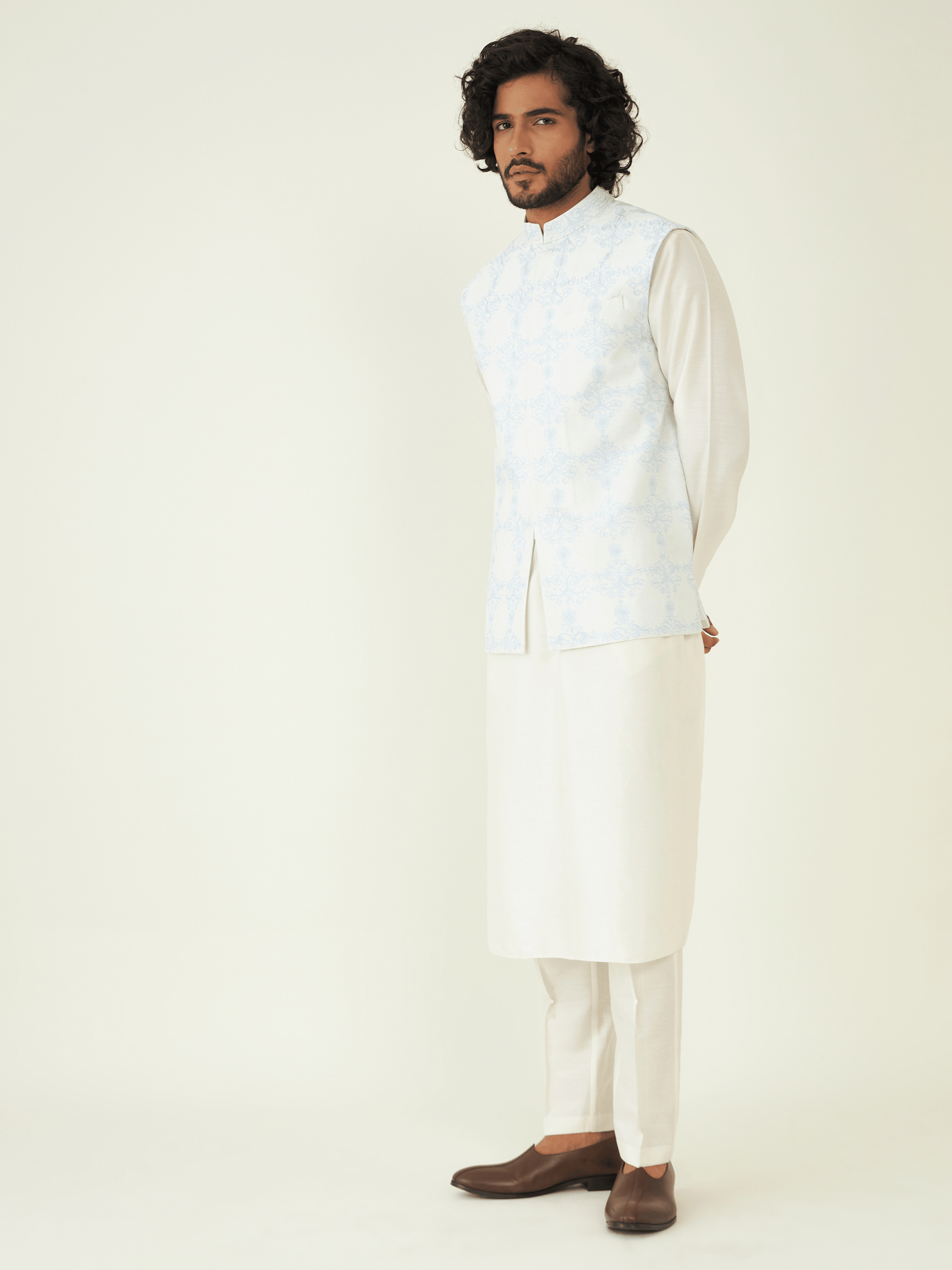 Blue Regular Fit Embroidered Jacket at Kamakhyaa by RoohbyRidhimaa. This item is Blue, Festive Wear, Jackets, Men Jackets, Menswear By RoohbyRidhimaa, Qala By RoohbyRidhimaa, Regular Fit, Resham Embroidered, Silk Jacquard